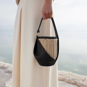Polène Yké Leather Rattan Handbag NWOT Black